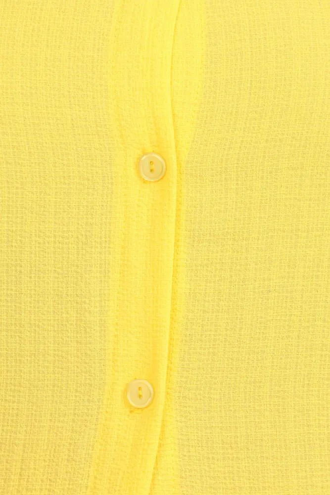 Plus Size Mod Button Up Sheer Yellow Maxi Dress