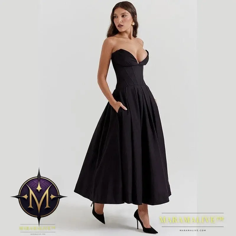 Pointed Angle Fishbone Waist A- Line Dress Women