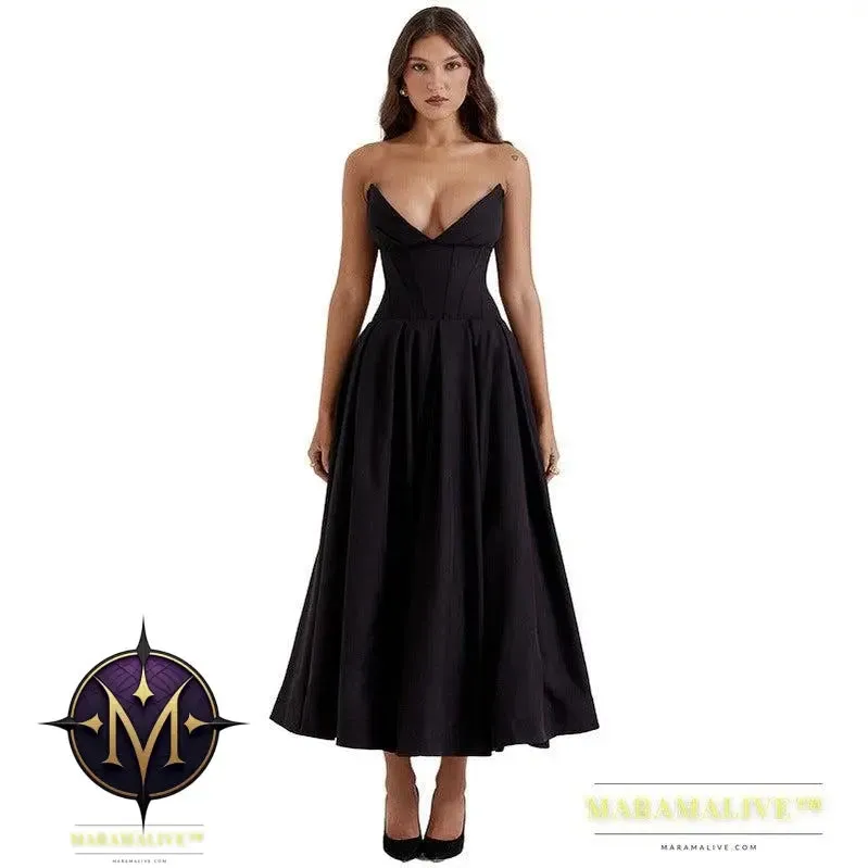 Pointed Angle Fishbone Waist A- Line Dress Women