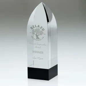Pointed Column Glass Trophy with Black Base