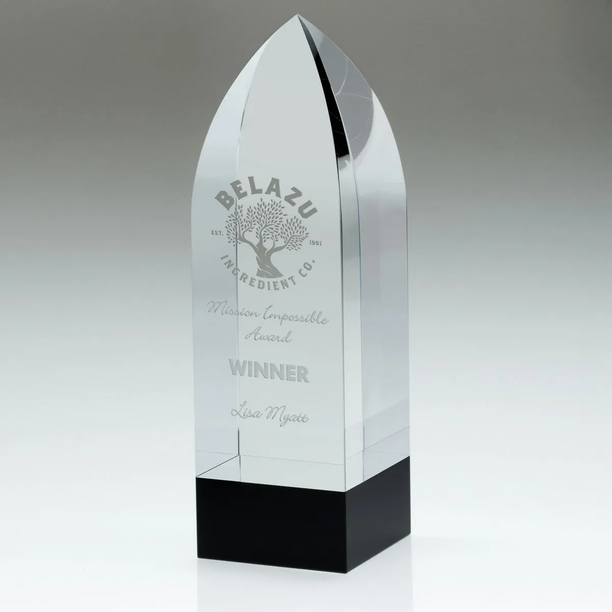 Pointed Column Glass Trophy with Black Base