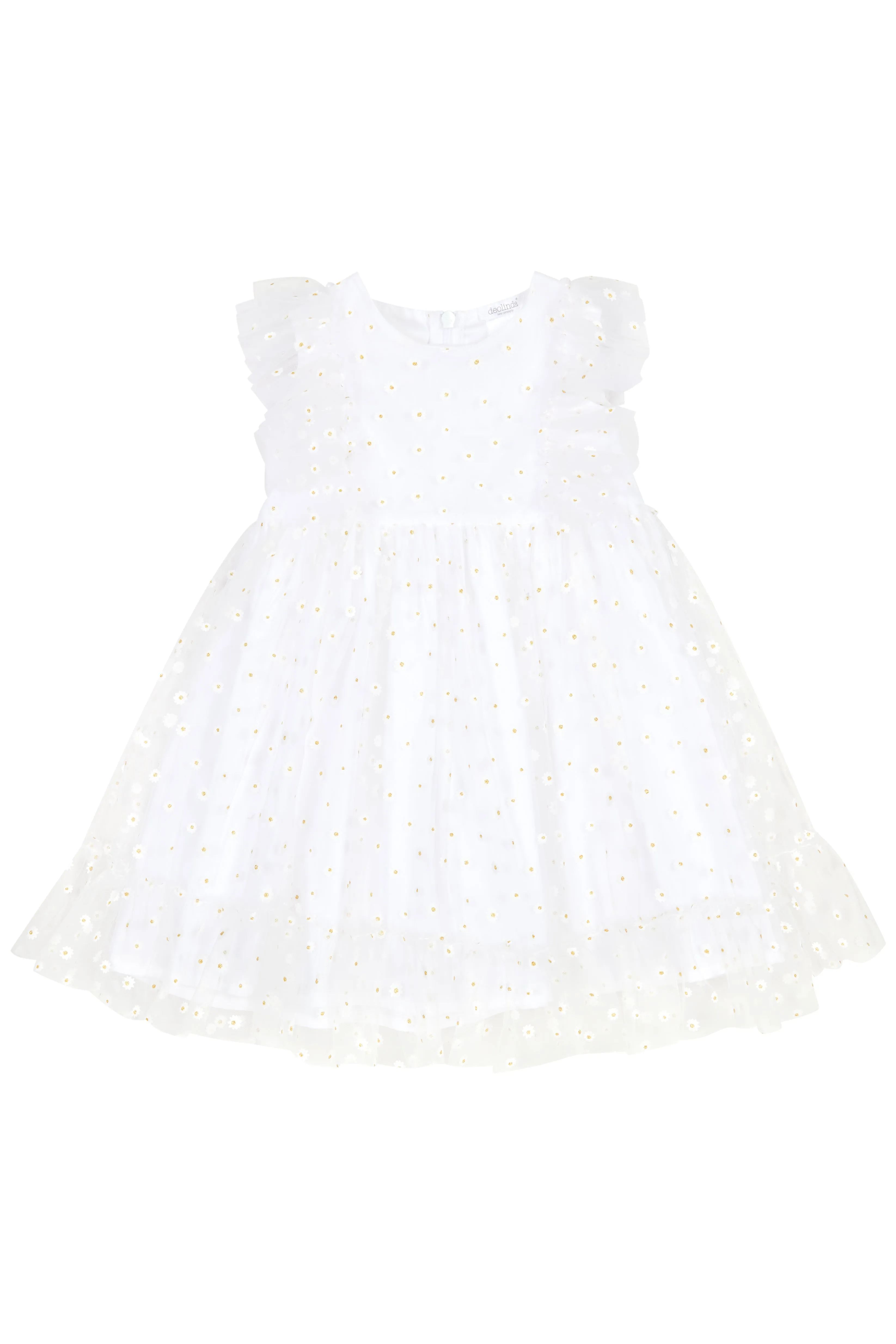 "Anastasia" White Tulle Daisy Print Dress