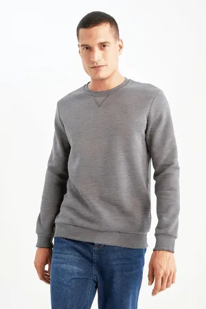 Regular Fit Crew Neck Long Sleeve Sweatshirt - Charcoal
