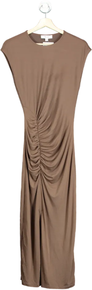 Reiss Brown Ruched Midi Dress XS