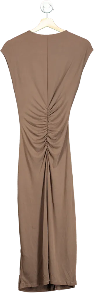 Reiss Brown Ruched Midi Dress XS