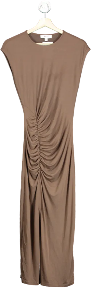 Reiss Brown Ruched Midi Dress XS