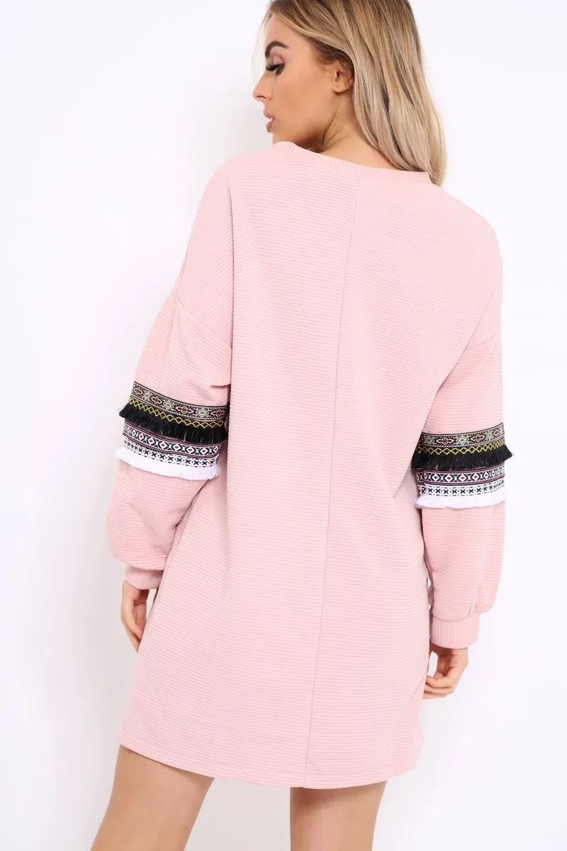 Rose Jumper Dress with Sleeve Trim Detail - Hermina