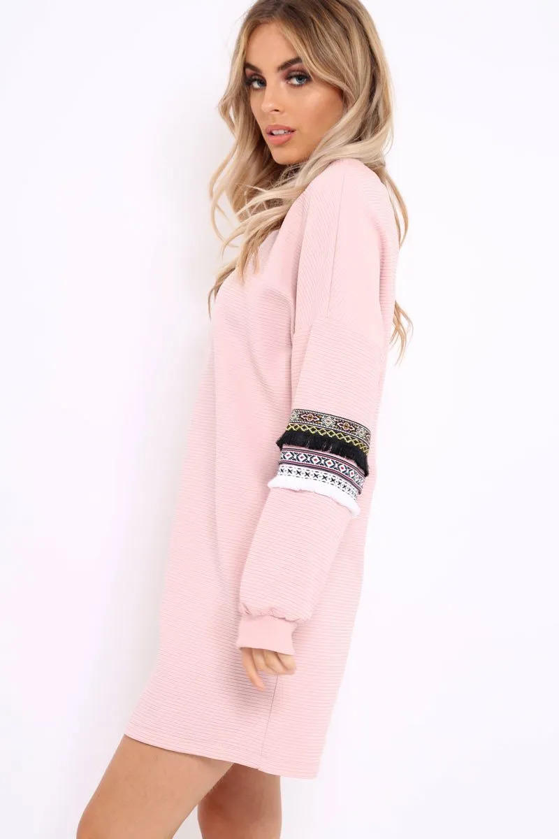 Rose Jumper Dress with Sleeve Trim Detail - Hermina