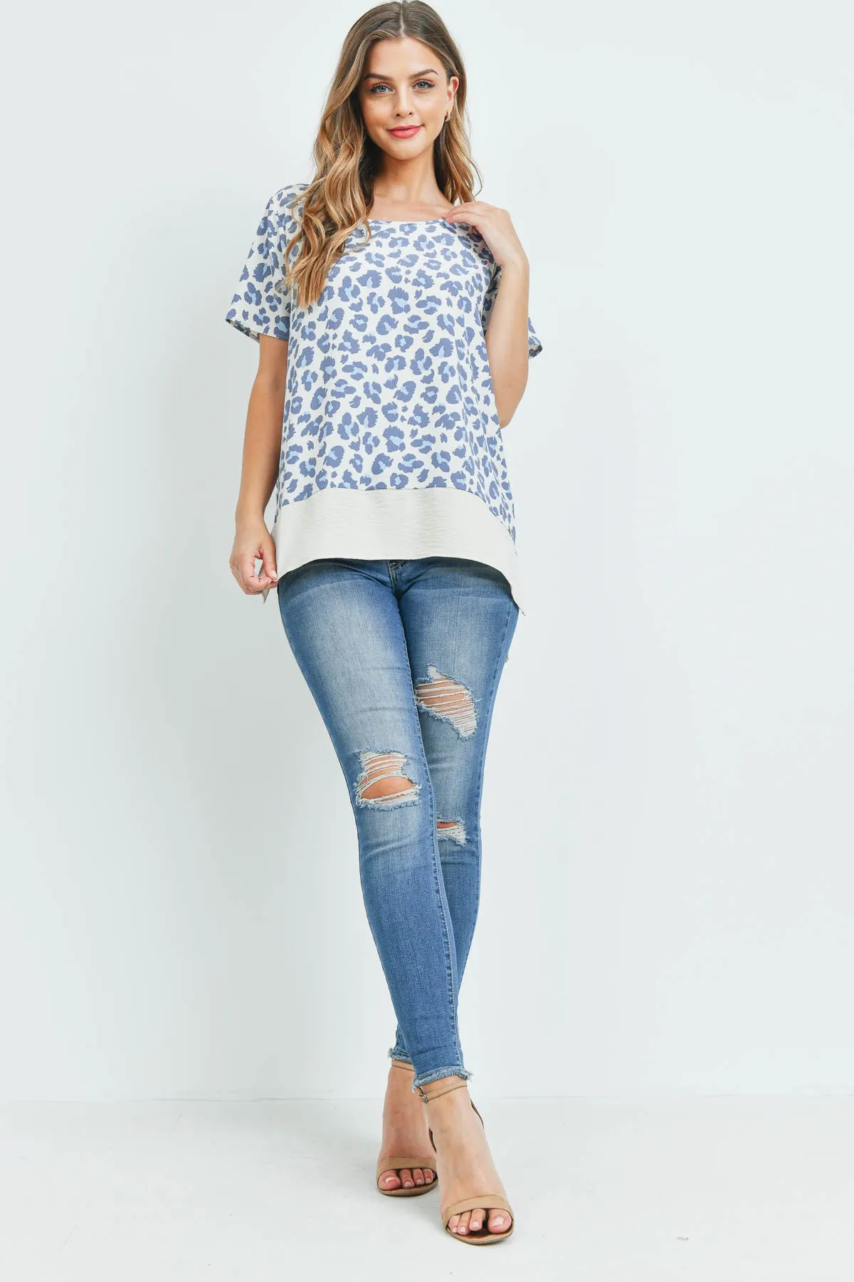 Round Neck Leopard Print Airflow Contrast Top