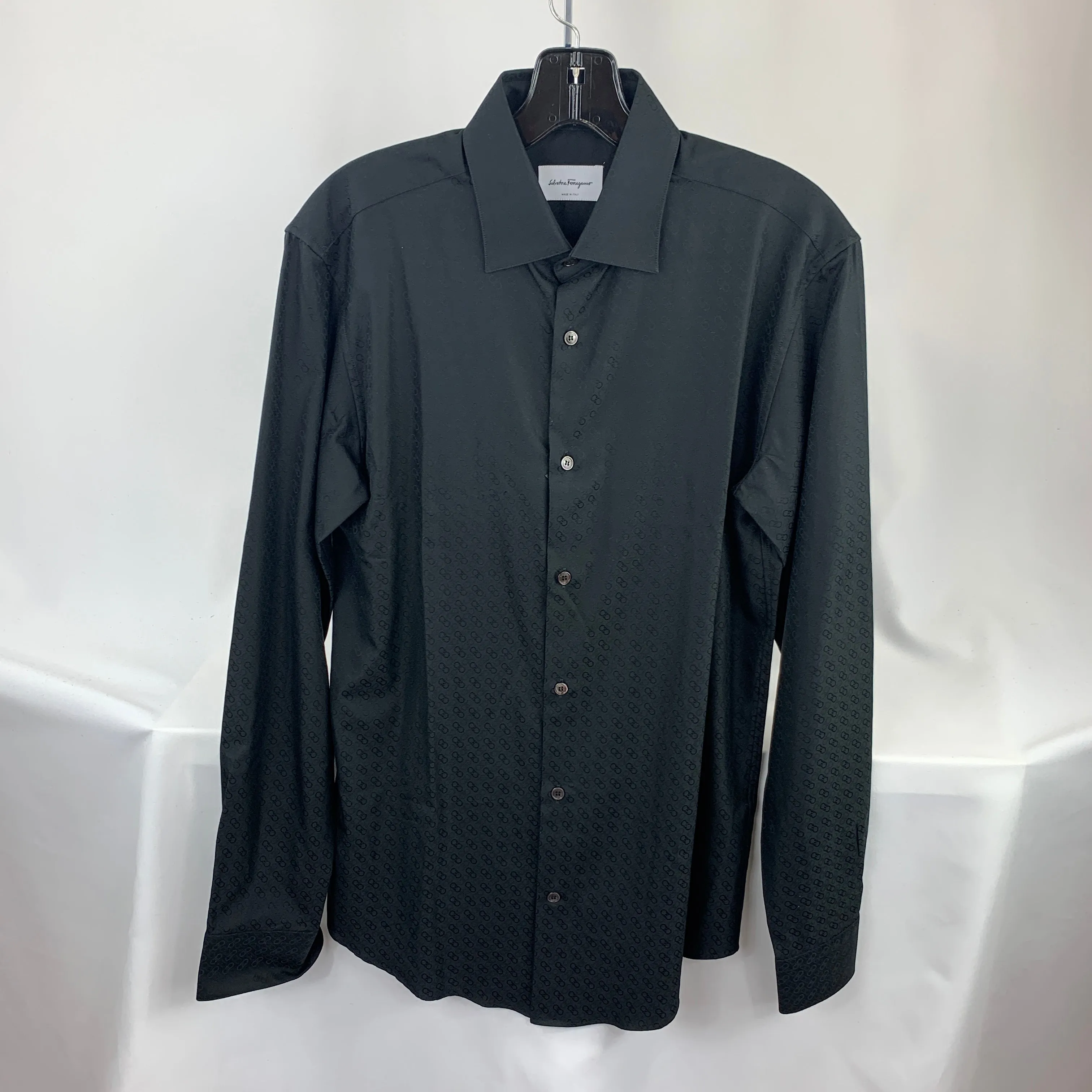 Salvatore Ferragamo Tonal Gancini Print Men's Button-Down Shirt in Black