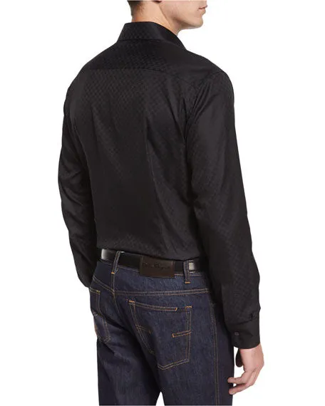Salvatore Ferragamo Tonal Gancini Print Men's Button-Down Shirt in Black