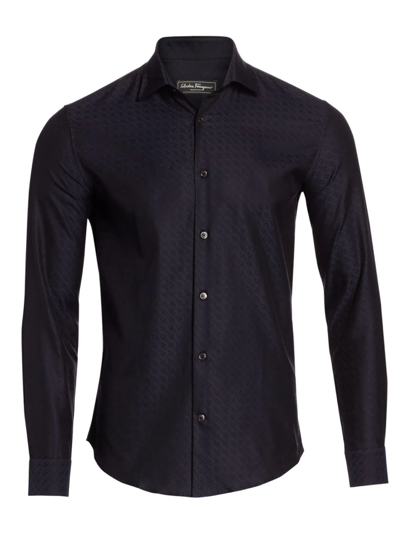 Salvatore Ferragamo Tonal Gancini Print Men's Button-Down Shirt in Black