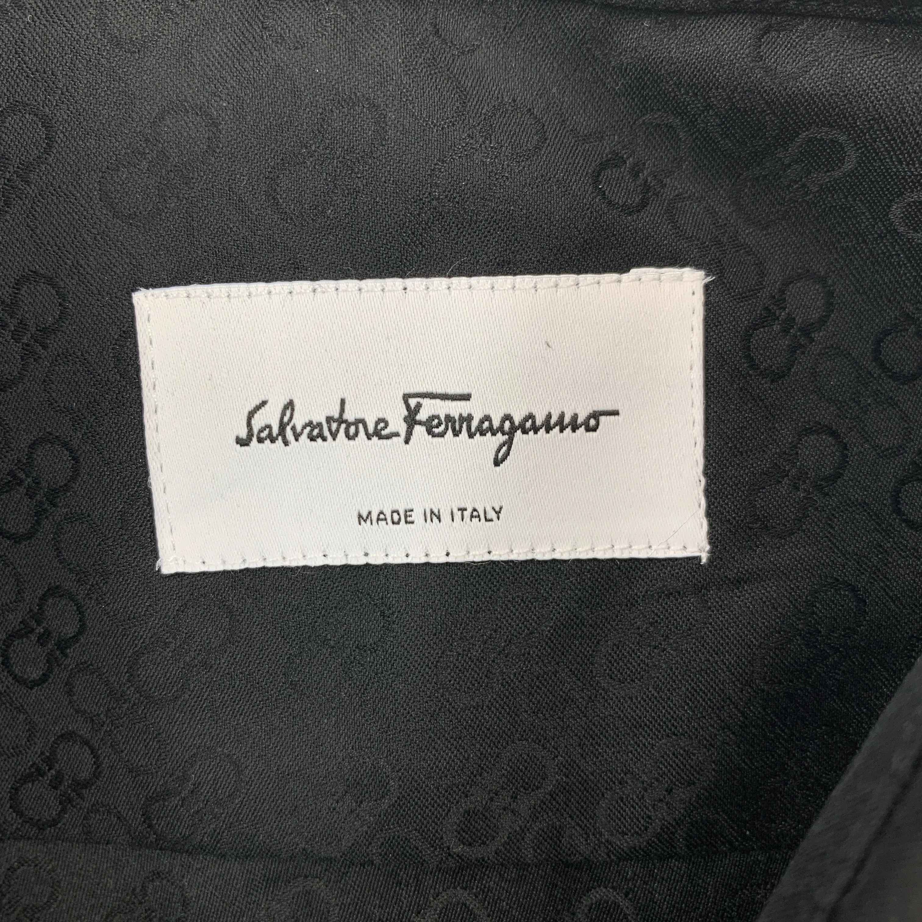 Salvatore Ferragamo Tonal Gancini Print Men's Button-Down Shirt in Black