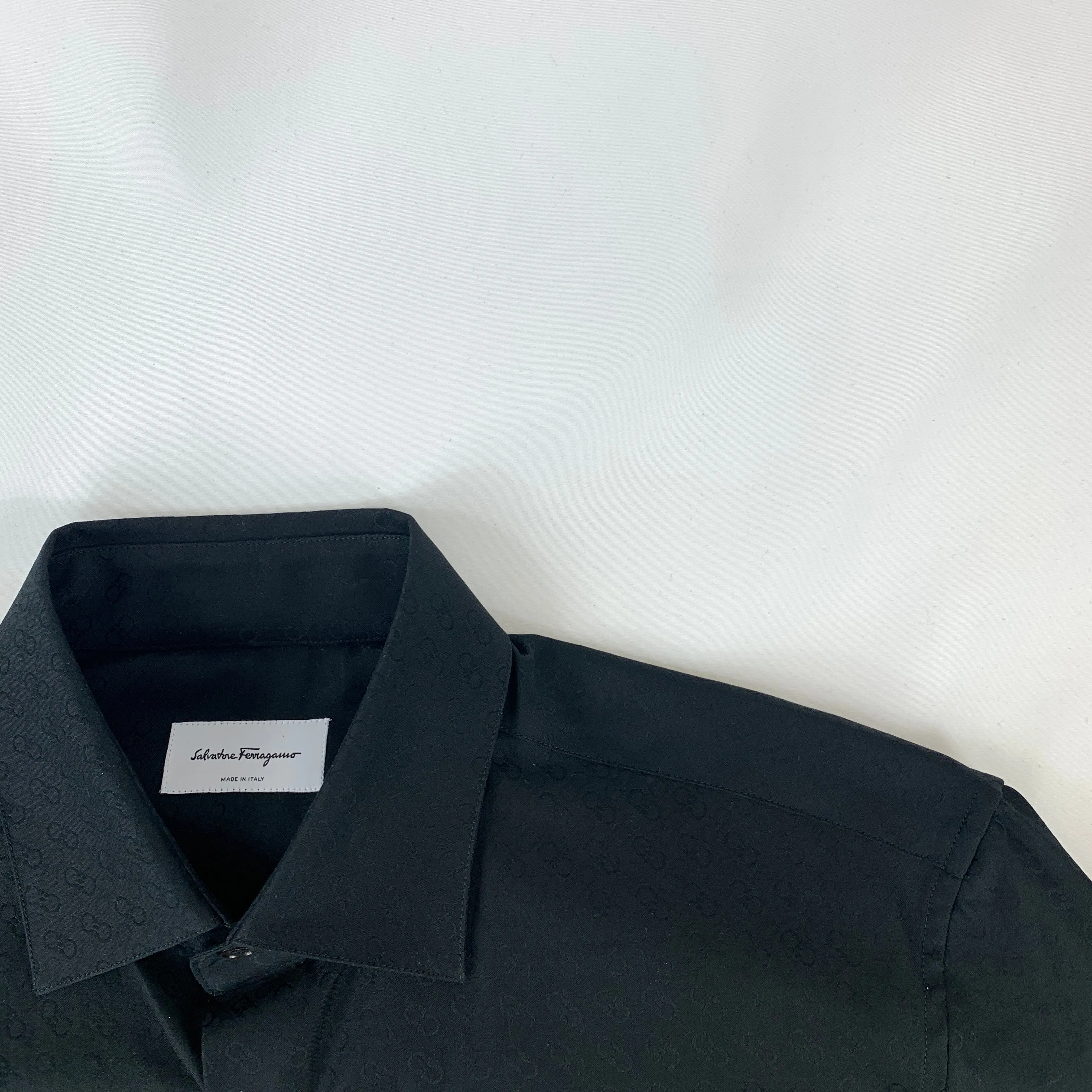 Salvatore Ferragamo Tonal Gancini Print Men's Button-Down Shirt in Black