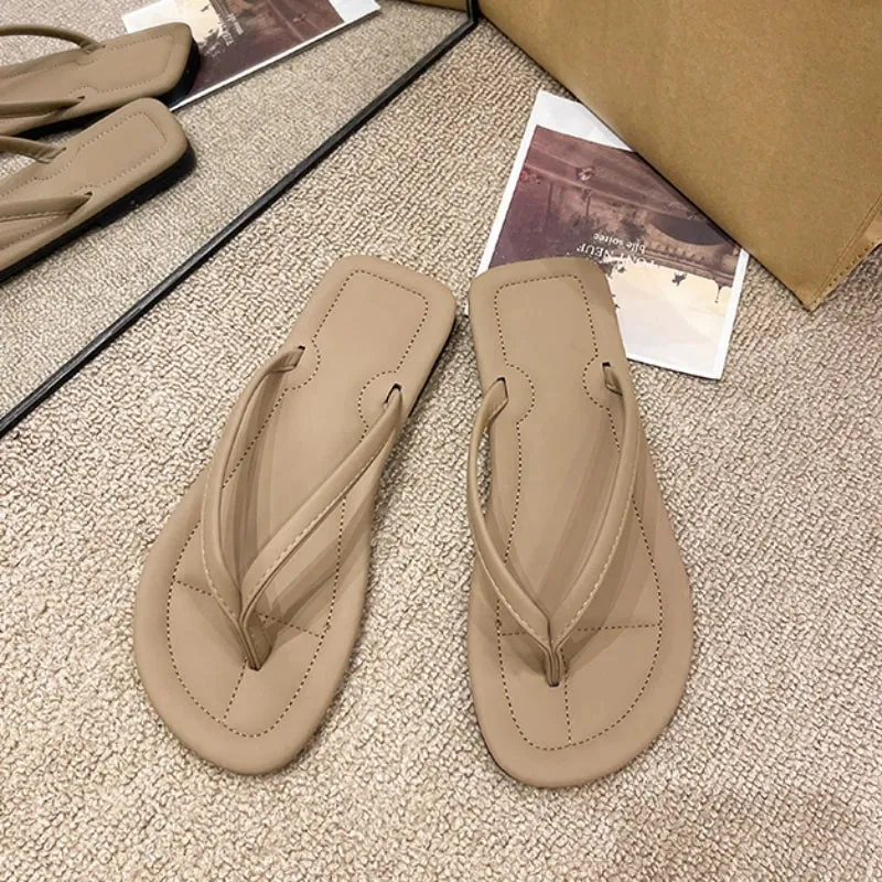 Sandals Women Summer  2024 New  Version Clip Toe Flip Flops Outdoor Fashion Flat Casual Non-slip Sandals Female Beach Mules
