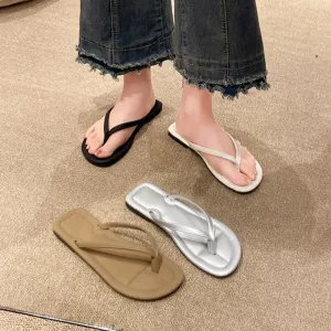 Sandals Women Summer  2024 New  Version Clip Toe Flip Flops Outdoor Fashion Flat Casual Non-slip Sandals Female Beach Mules