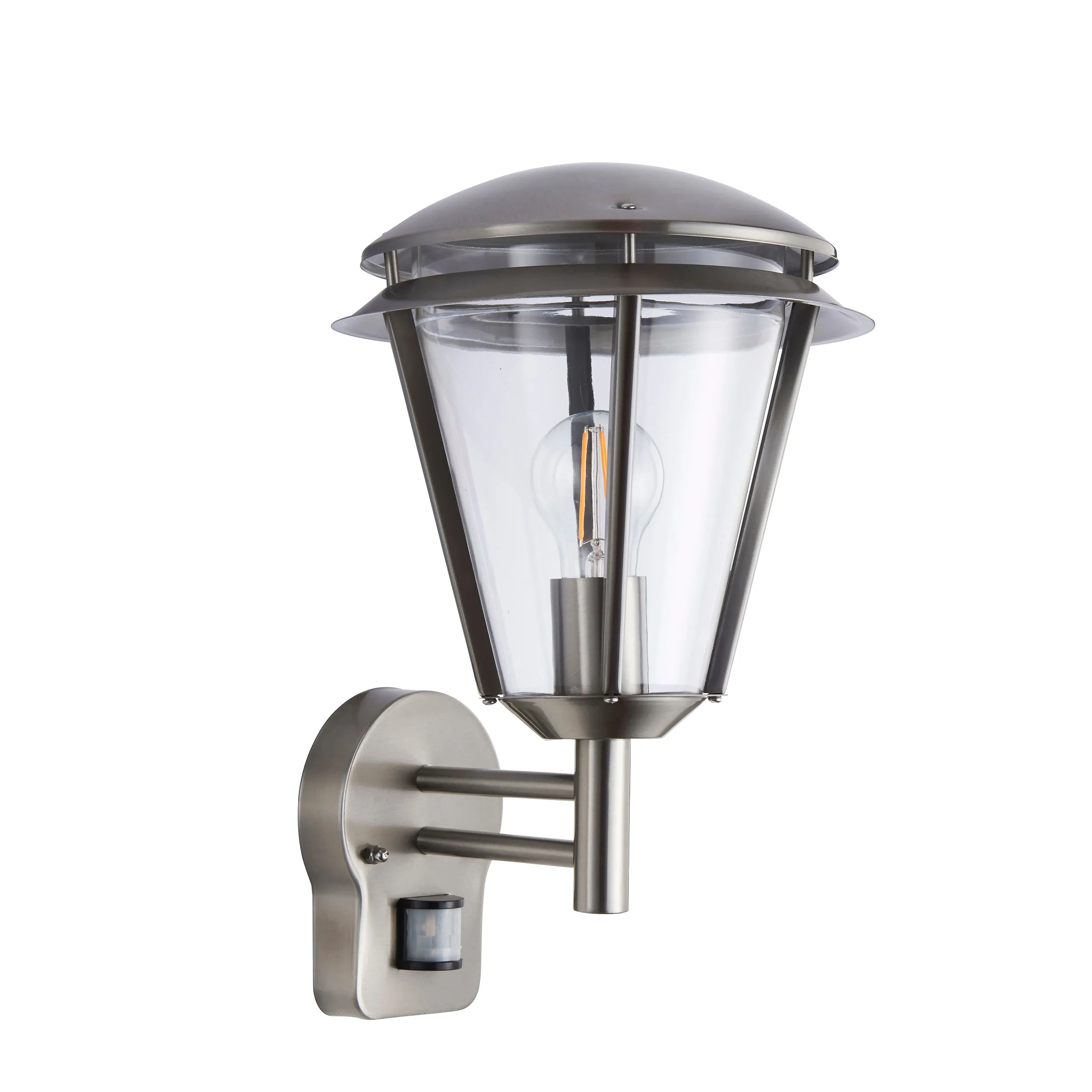 Saxby 49945 Inova PIR 1lt wall IP44 15W Brushed stainless steel & clear pc 15W LED E27 (Required)