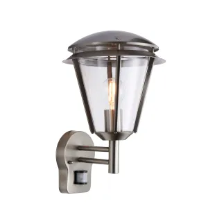 Saxby 49945 Inova PIR 1lt wall IP44 15W Brushed stainless steel & clear pc 15W LED E27 (Required)