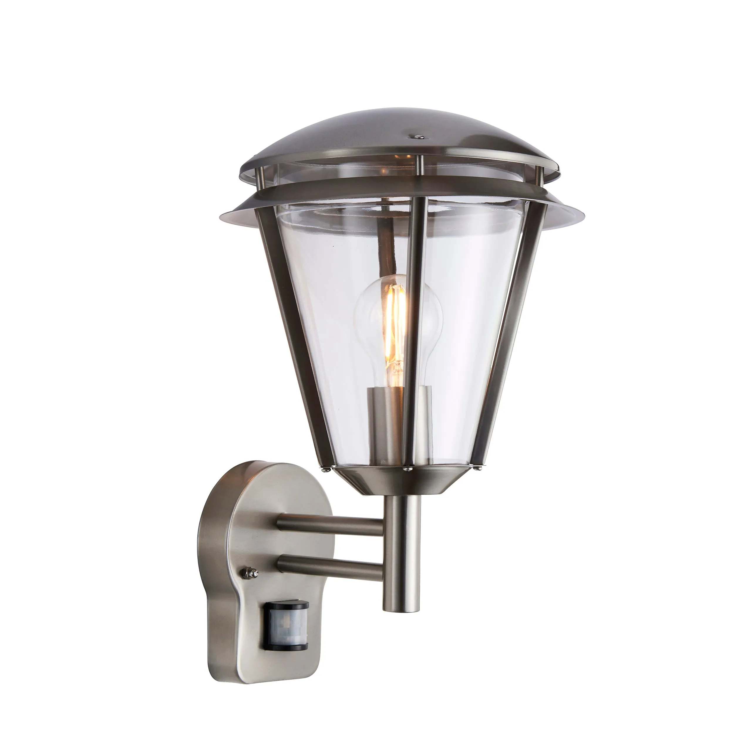 Saxby 49945 Inova PIR 1lt wall IP44 15W Brushed stainless steel & clear pc 15W LED E27 (Required)