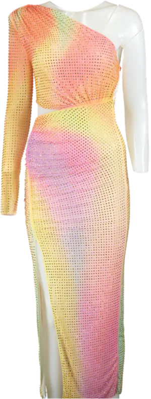 Self-Portrait Multi-Coloured Crystal Embellished One-Shoulder Dress UK 6