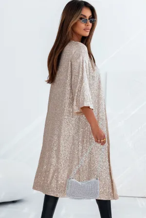 Sequin 3/4 Sleeve Duster Kimono