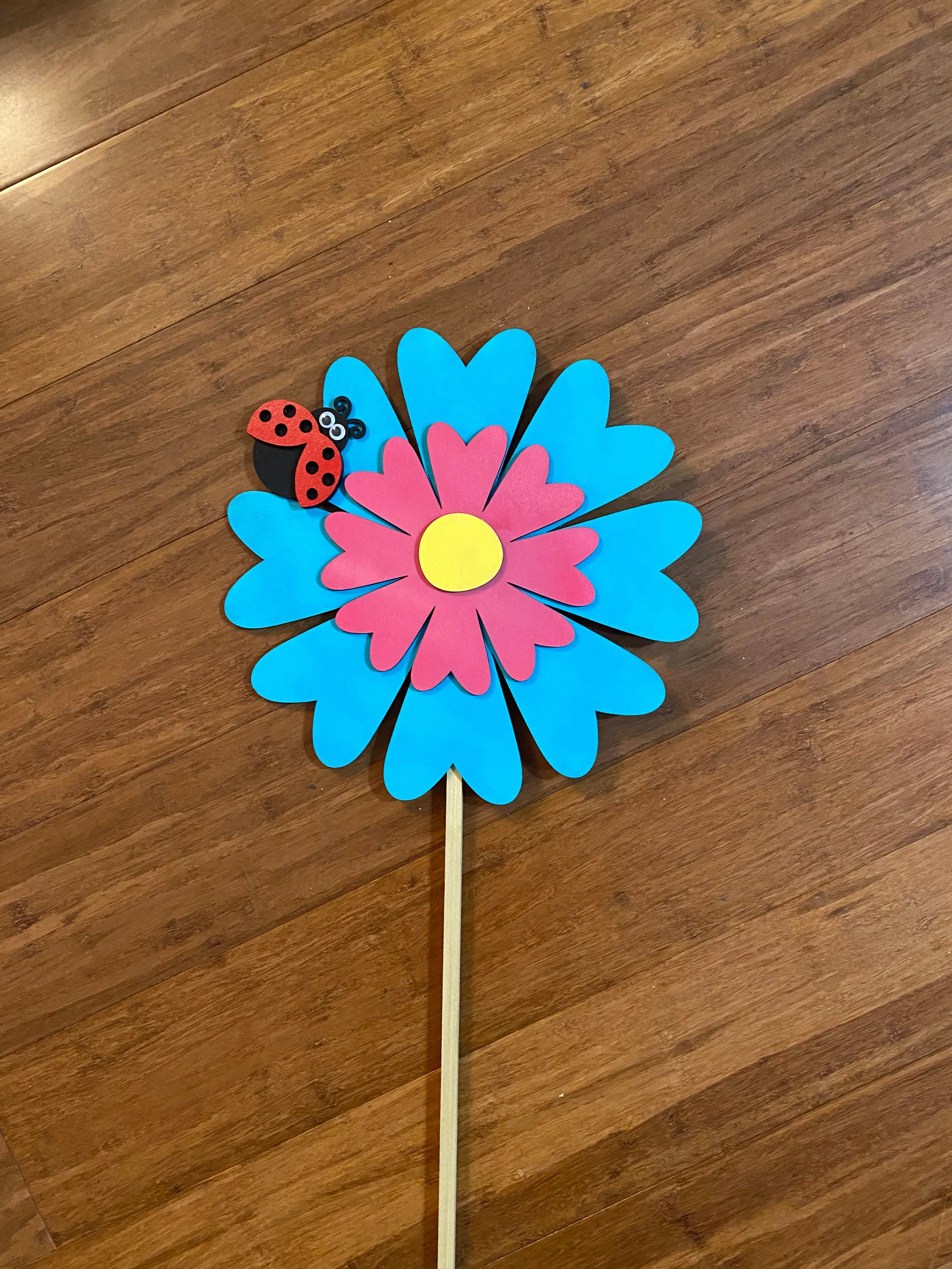 Shimmering Daisy and Ladybug Wooden Petite Plant Stake