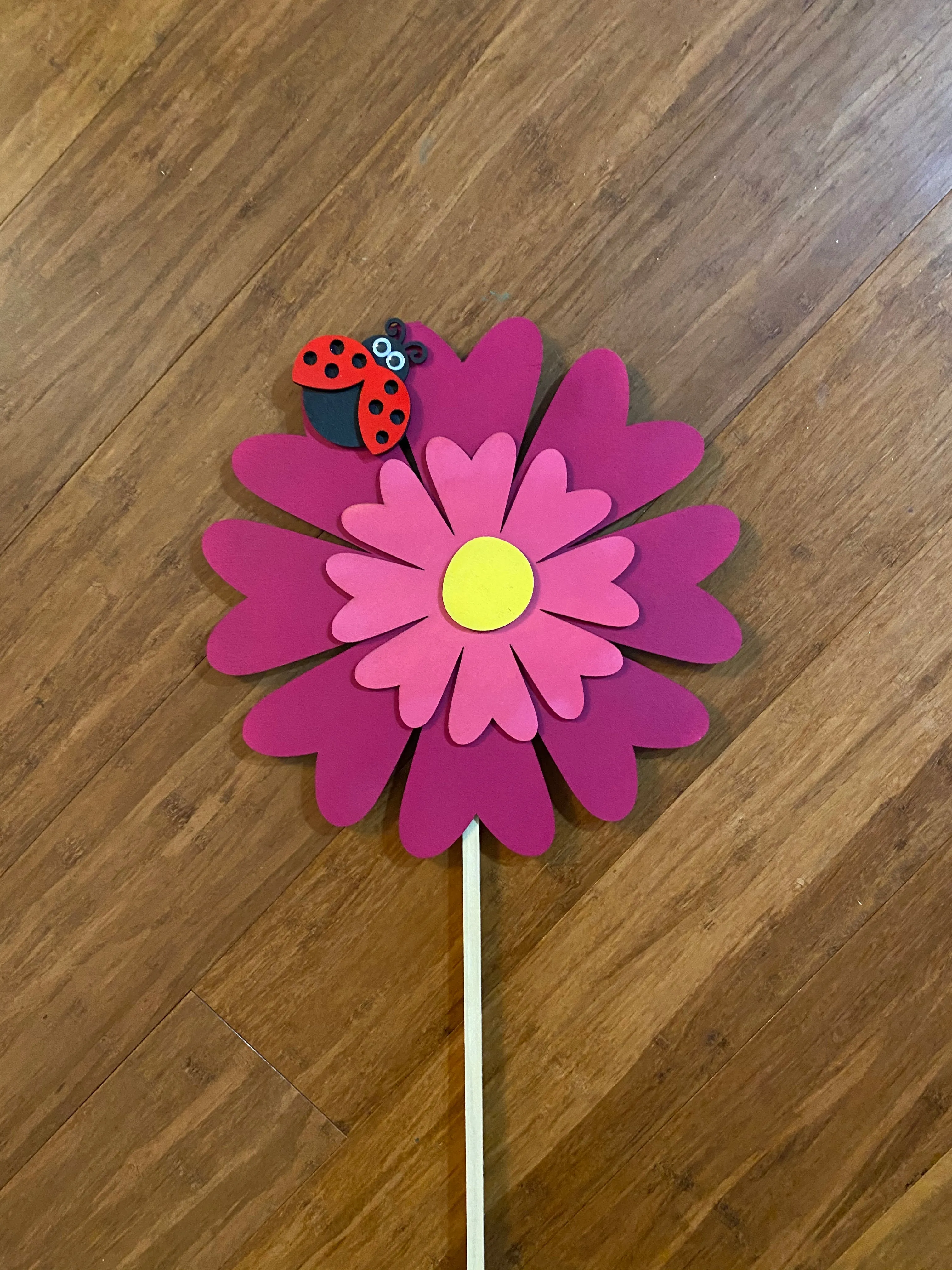Shimmering Daisy and Ladybug Wooden Petite Plant Stake