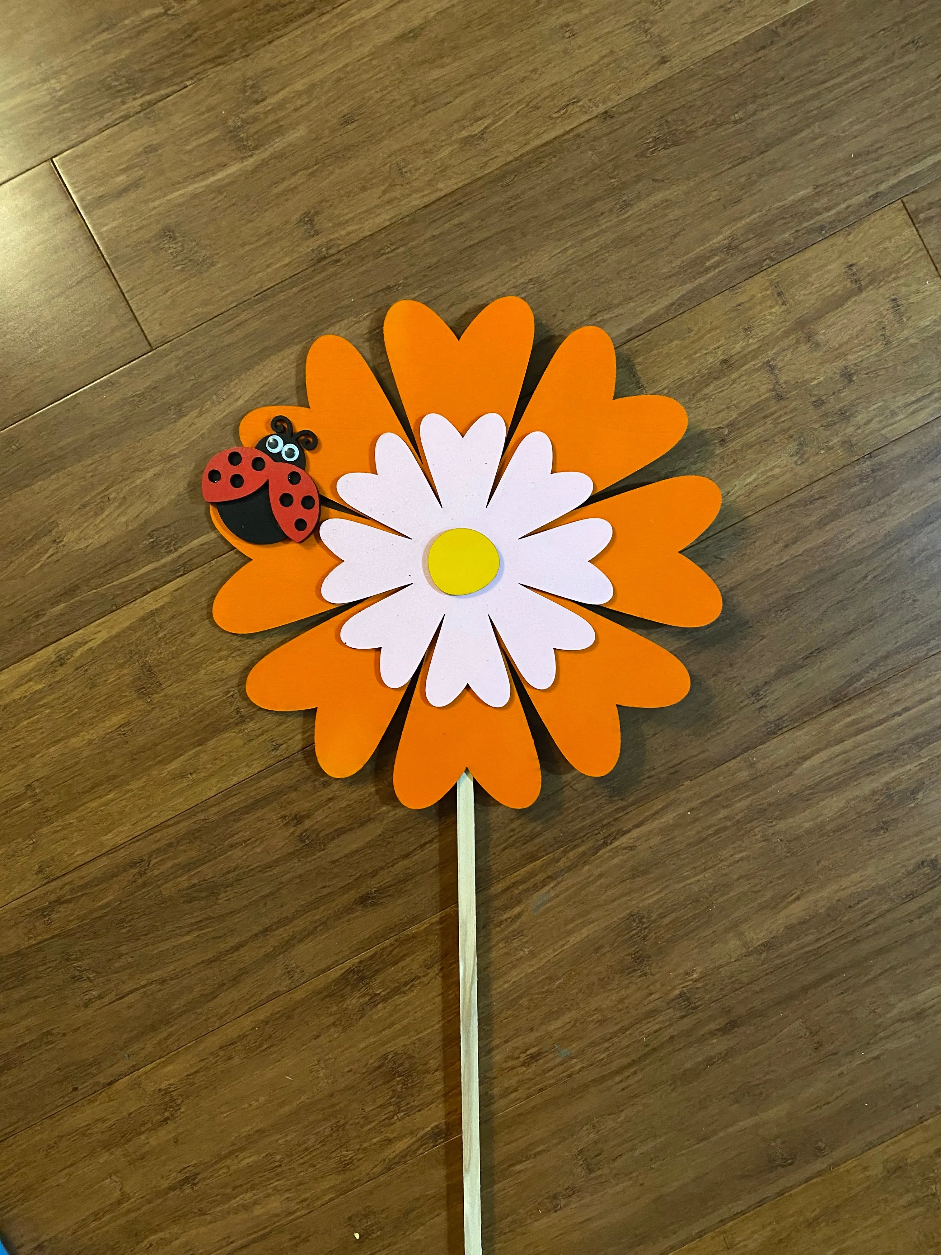 Shimmering Daisy and Ladybug Wooden Petite Plant Stake