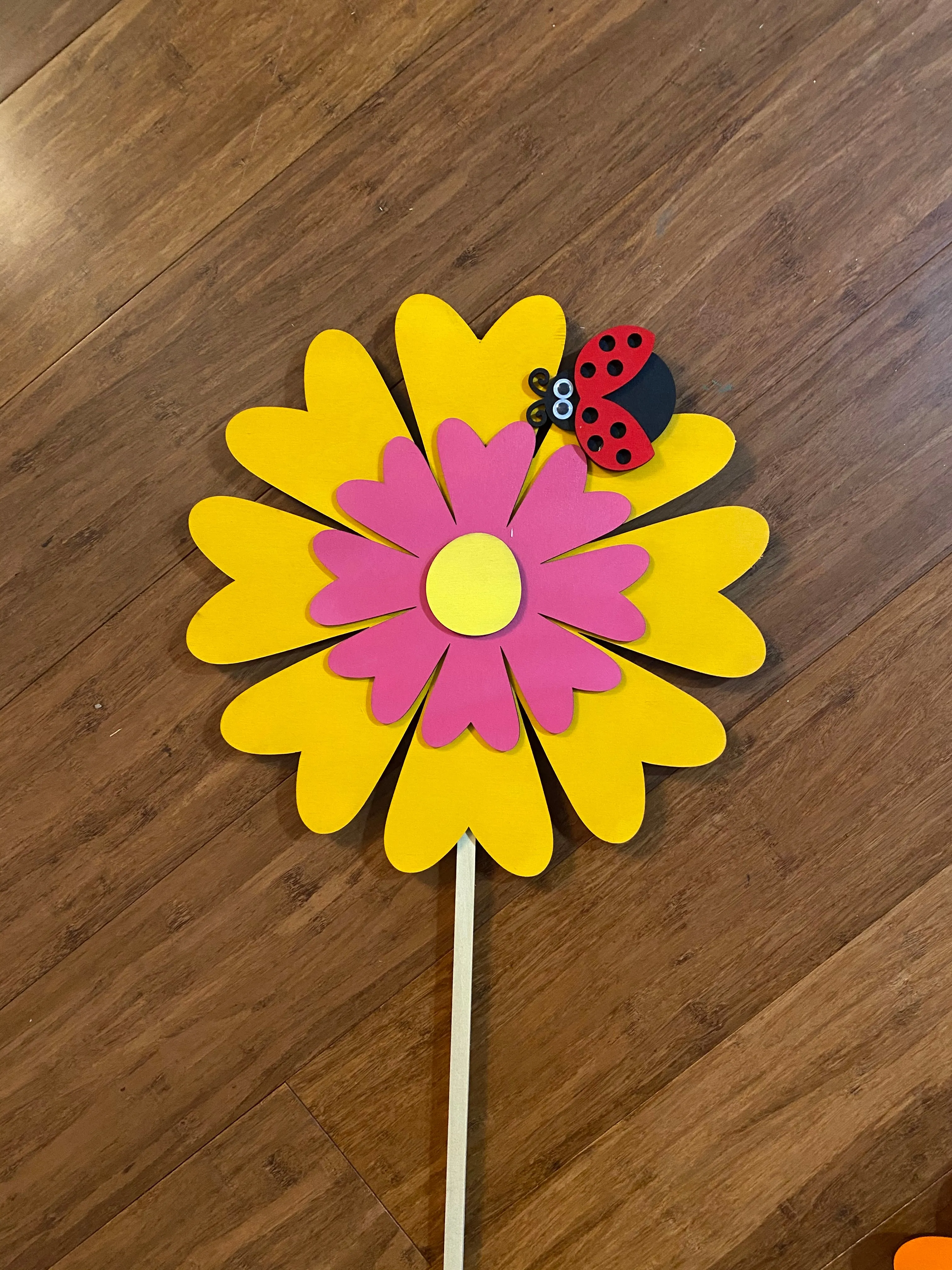 Shimmering Daisy and Ladybug Wooden Petite Plant Stake