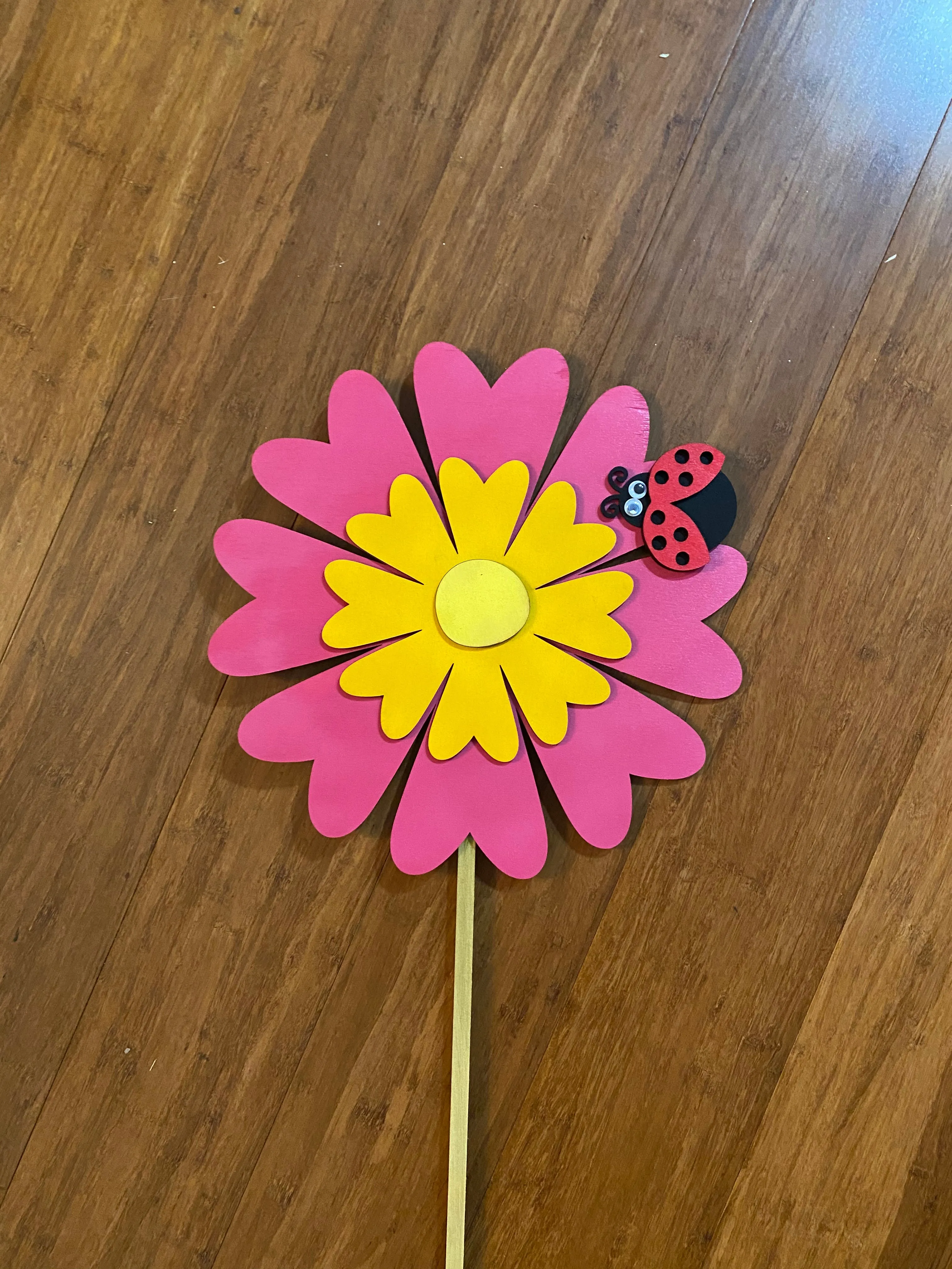 Shimmering Daisy and Ladybug Wooden Petite Plant Stake