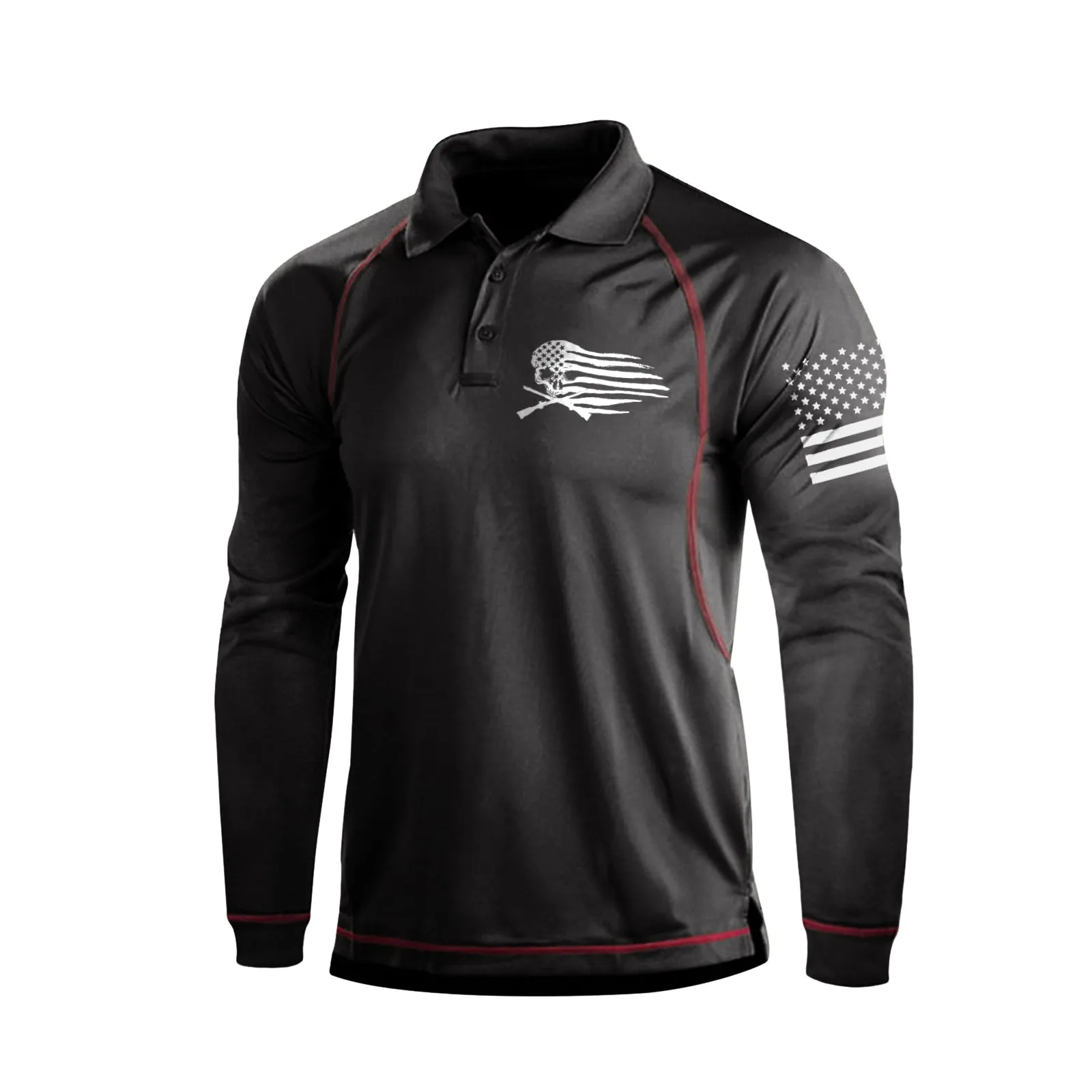 SKULL RAGLAN GRAPHIC LONG SLEEVE POLO SHIRT