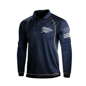 SKULL RAGLAN GRAPHIC LONG SLEEVE POLO SHIRT