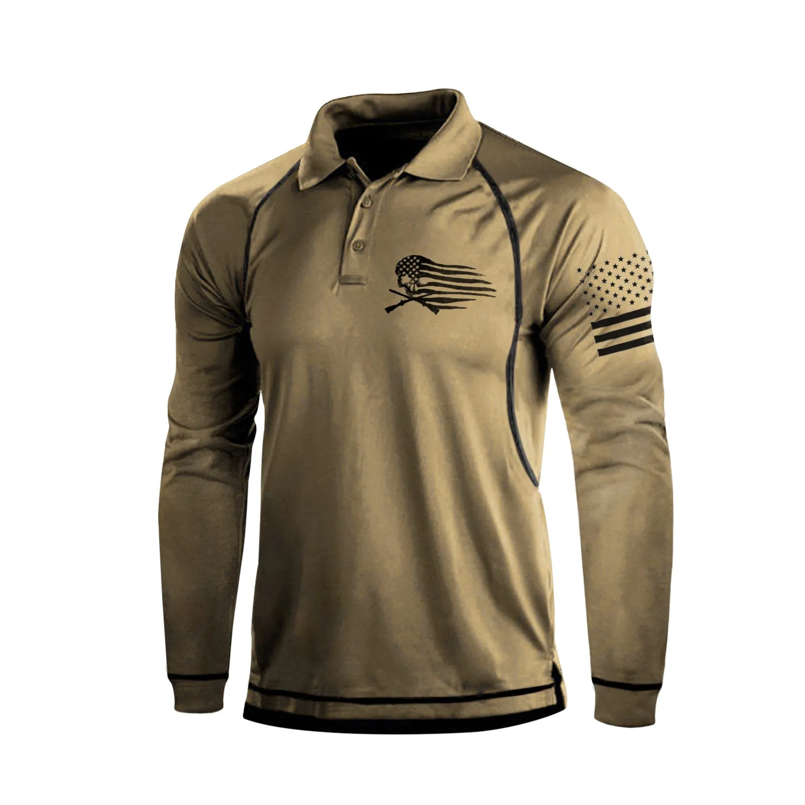 SKULL RAGLAN GRAPHIC LONG SLEEVE POLO SHIRT