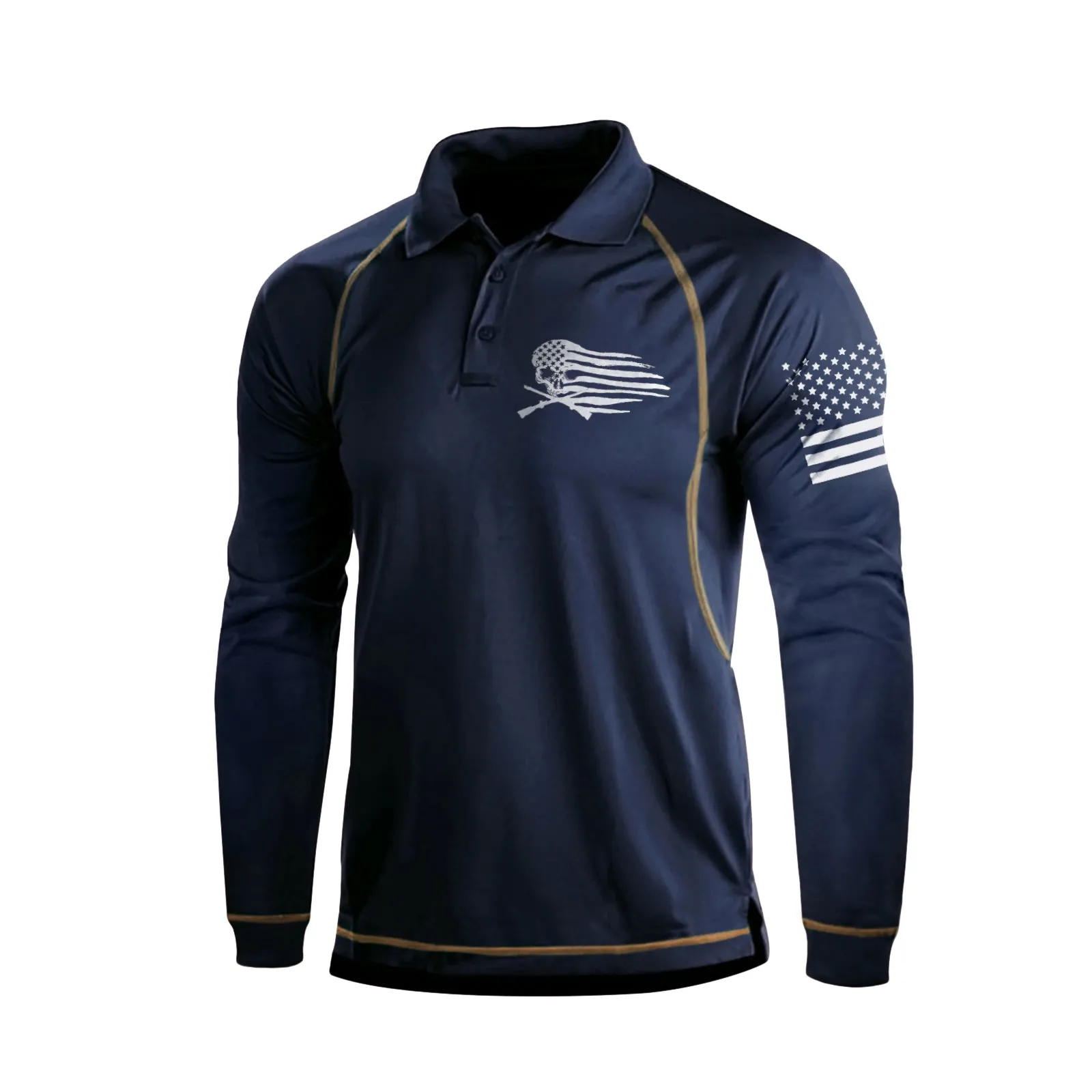 SKULL RAGLAN GRAPHIC LONG SLEEVE POLO SHIRT