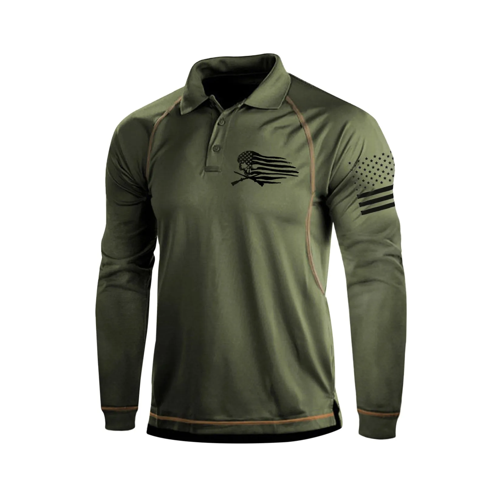 SKULL RAGLAN GRAPHIC LONG SLEEVE POLO SHIRT