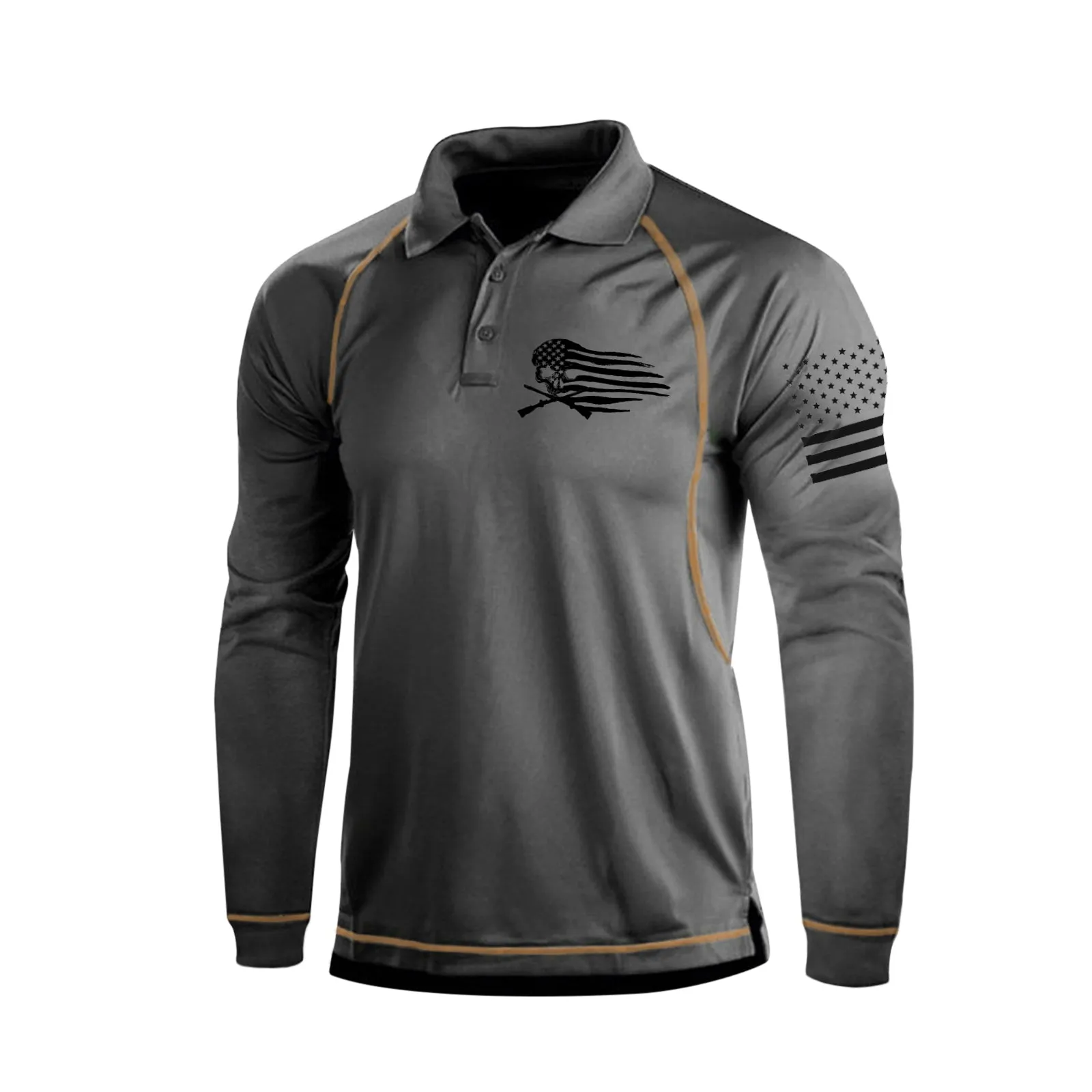 SKULL RAGLAN GRAPHIC LONG SLEEVE POLO SHIRT