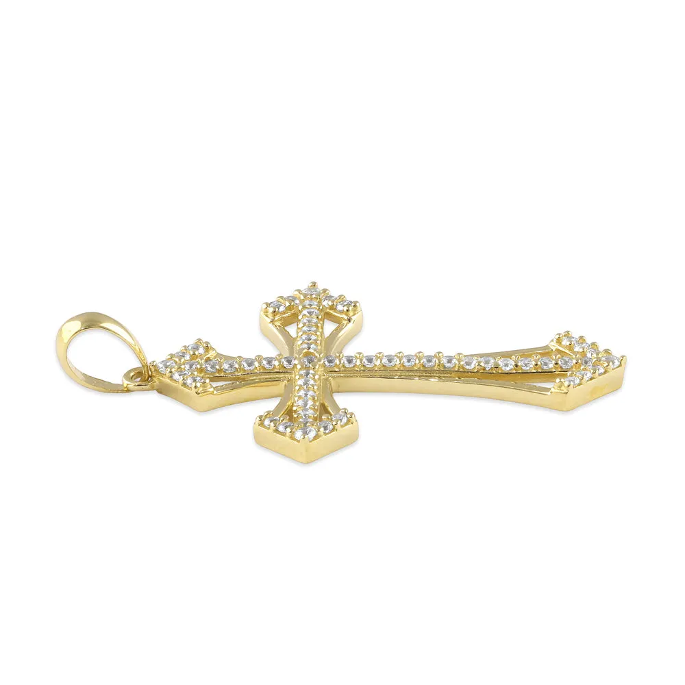 Solid 14K Gold Cross Pointed CZ Pendant