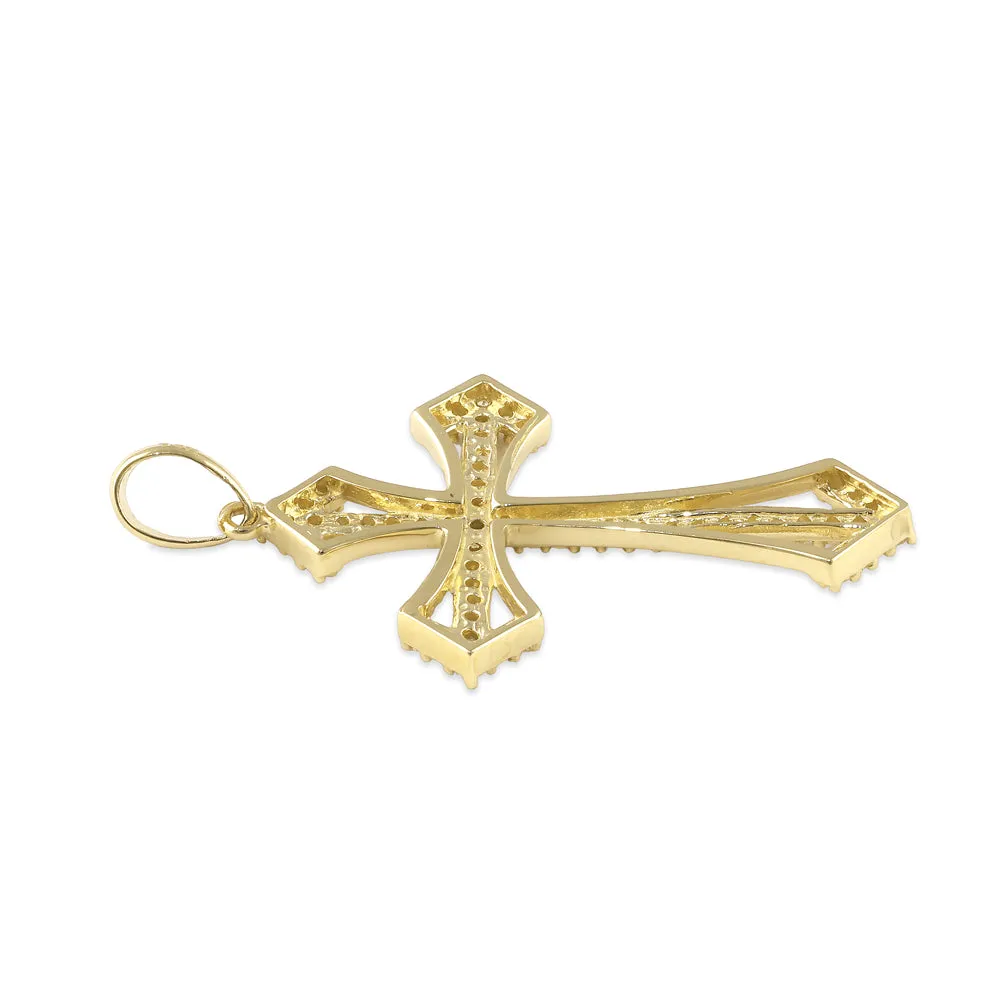 Solid 14K Gold Cross Pointed CZ Pendant