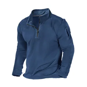 SOLID COLOR ZIPPER POCKET SWEATSHIRT