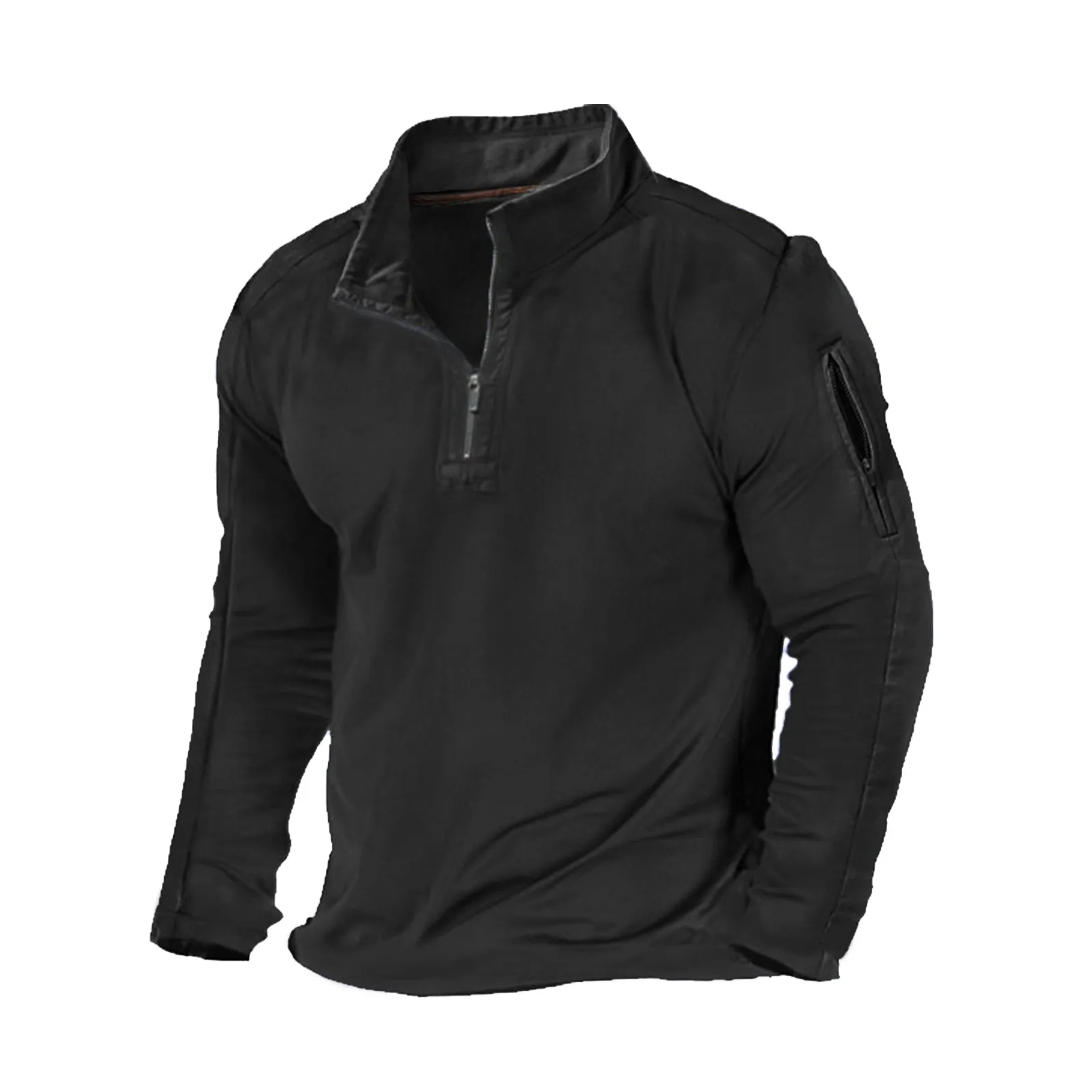 SOLID COLOR ZIPPER POCKET SWEATSHIRT