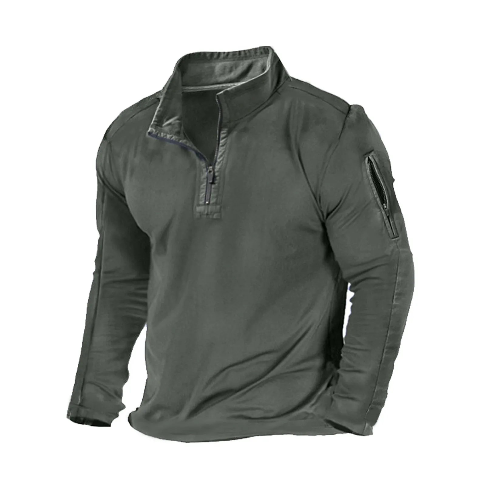 SOLID COLOR ZIPPER POCKET SWEATSHIRT