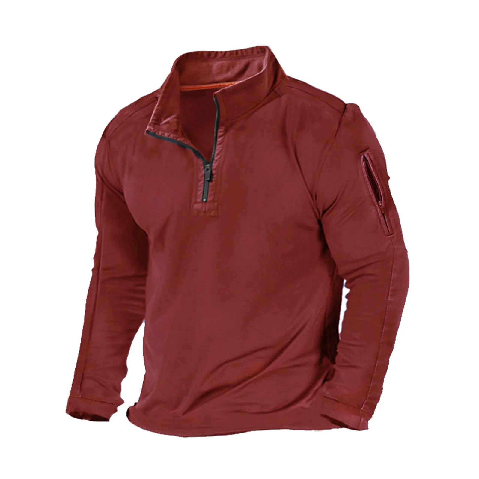SOLID COLOR ZIPPER POCKET SWEATSHIRT