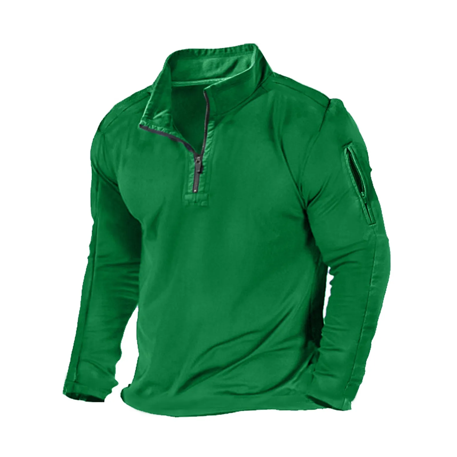 SOLID COLOR ZIPPER POCKET SWEATSHIRT
