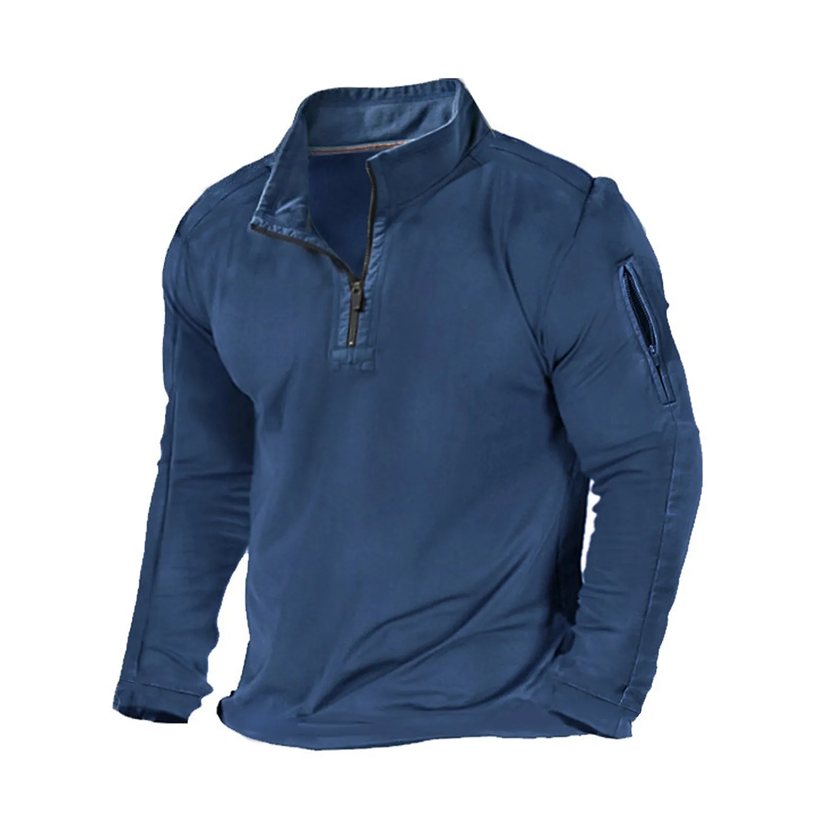 SOLID COLOR ZIPPER POCKET SWEATSHIRT