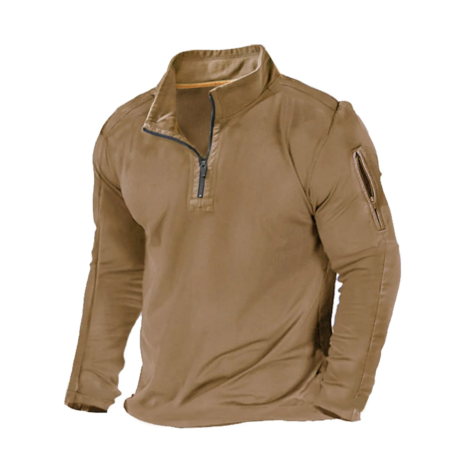 SOLID COLOR ZIPPER POCKET SWEATSHIRT