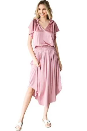Solid Satin Midi Dress