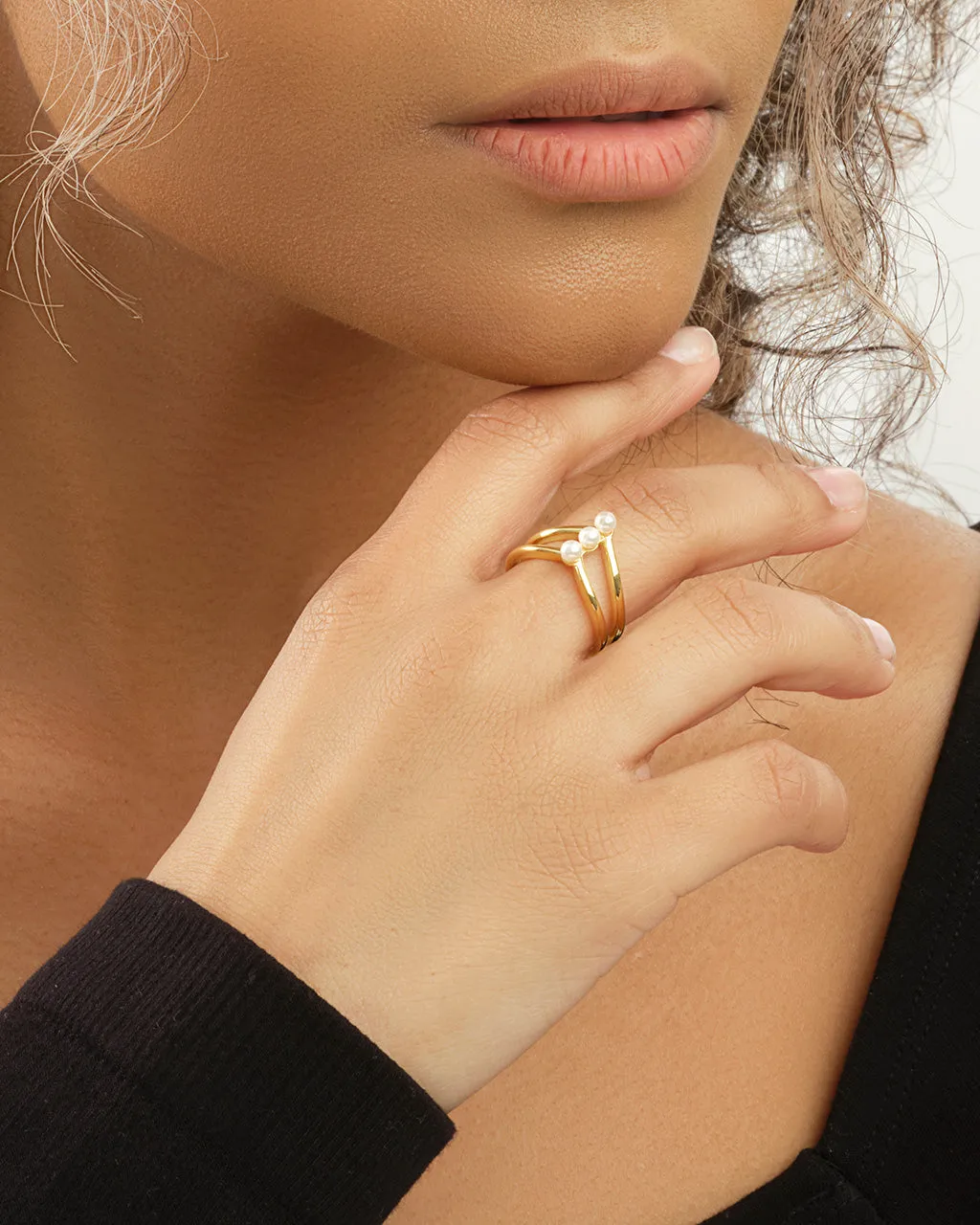 Sterling Silver Triple Pearl Stack Ring