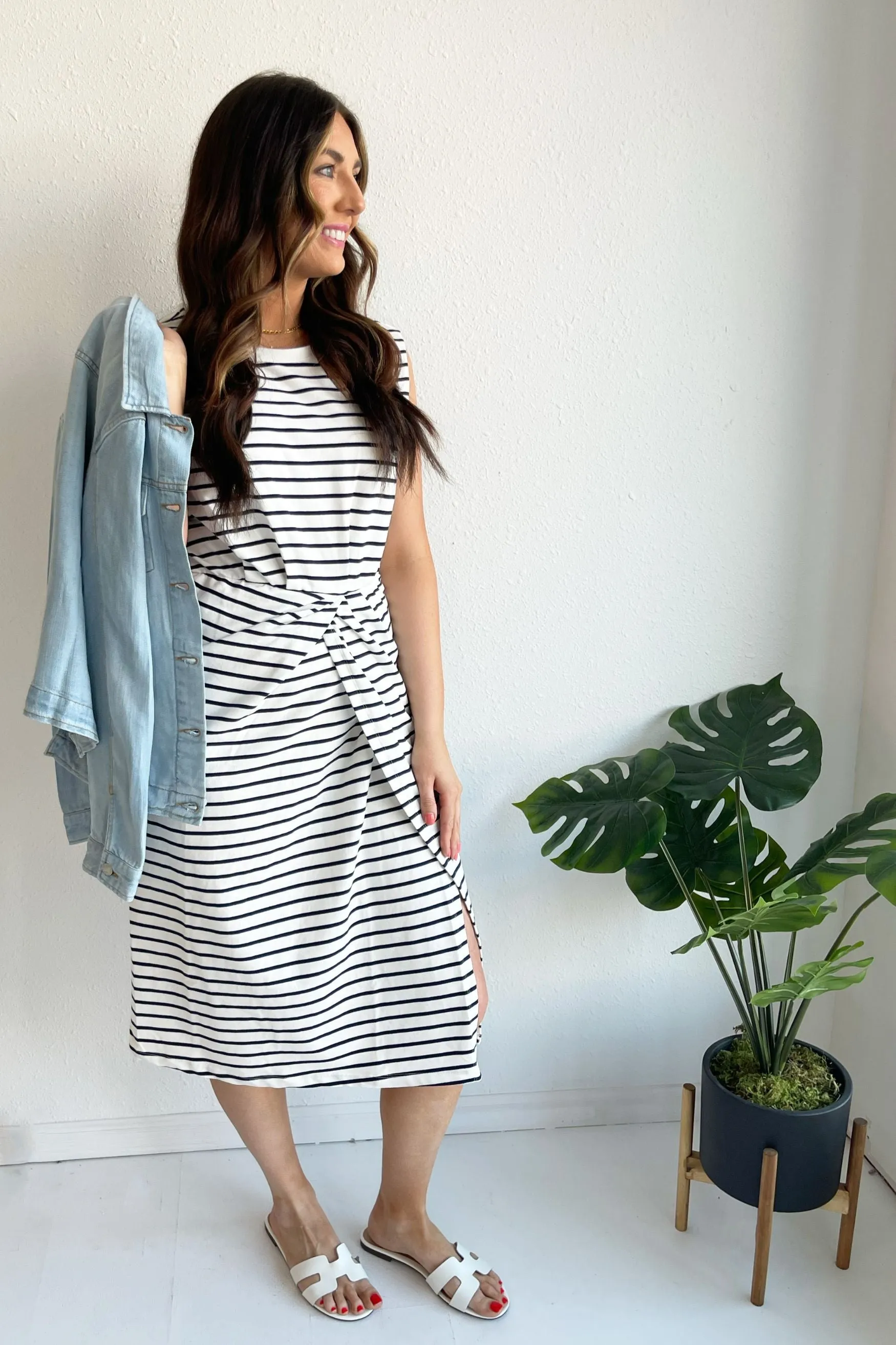 Striped Twisted Knot Midi Dress