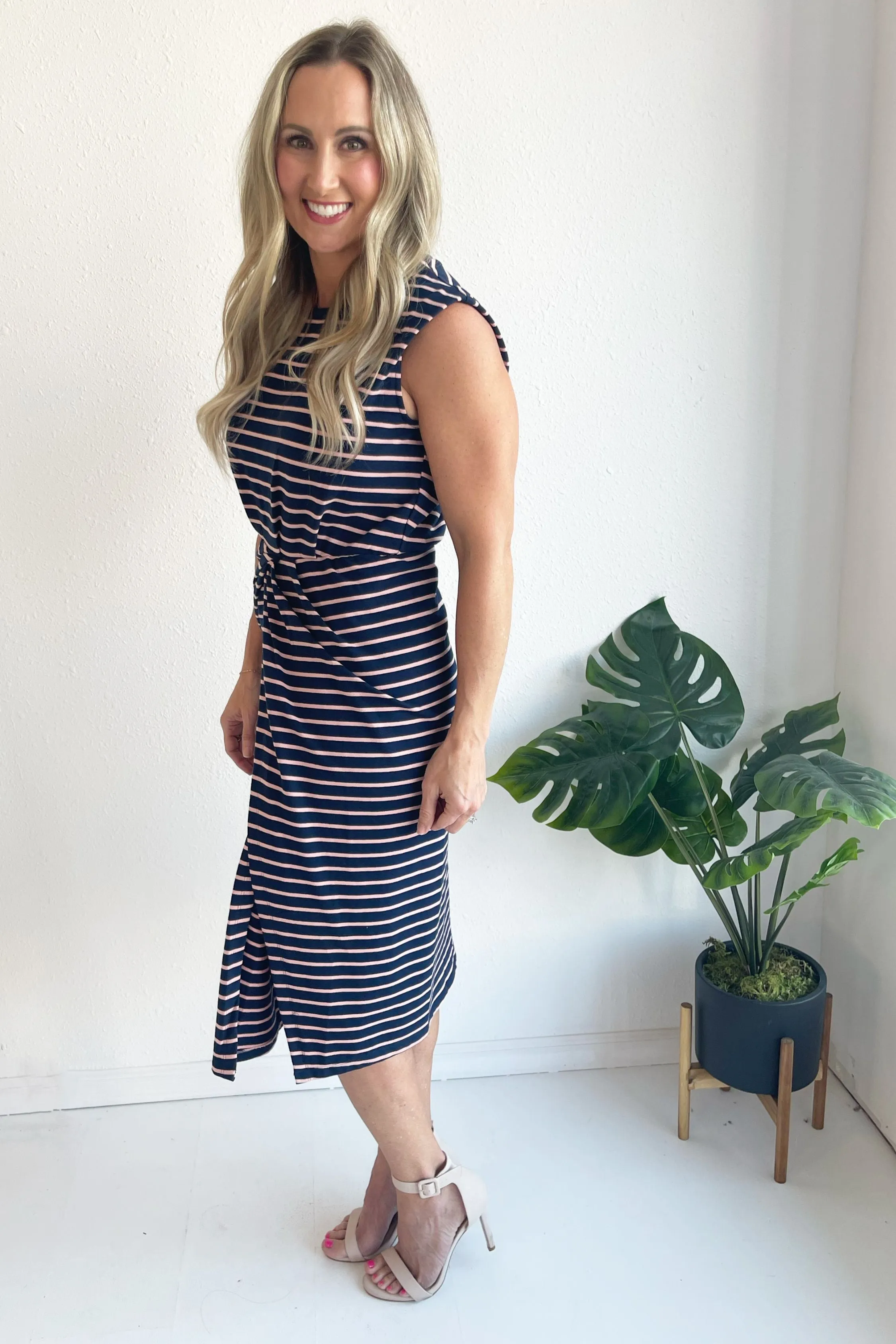 Striped Twisted Knot Midi Dress