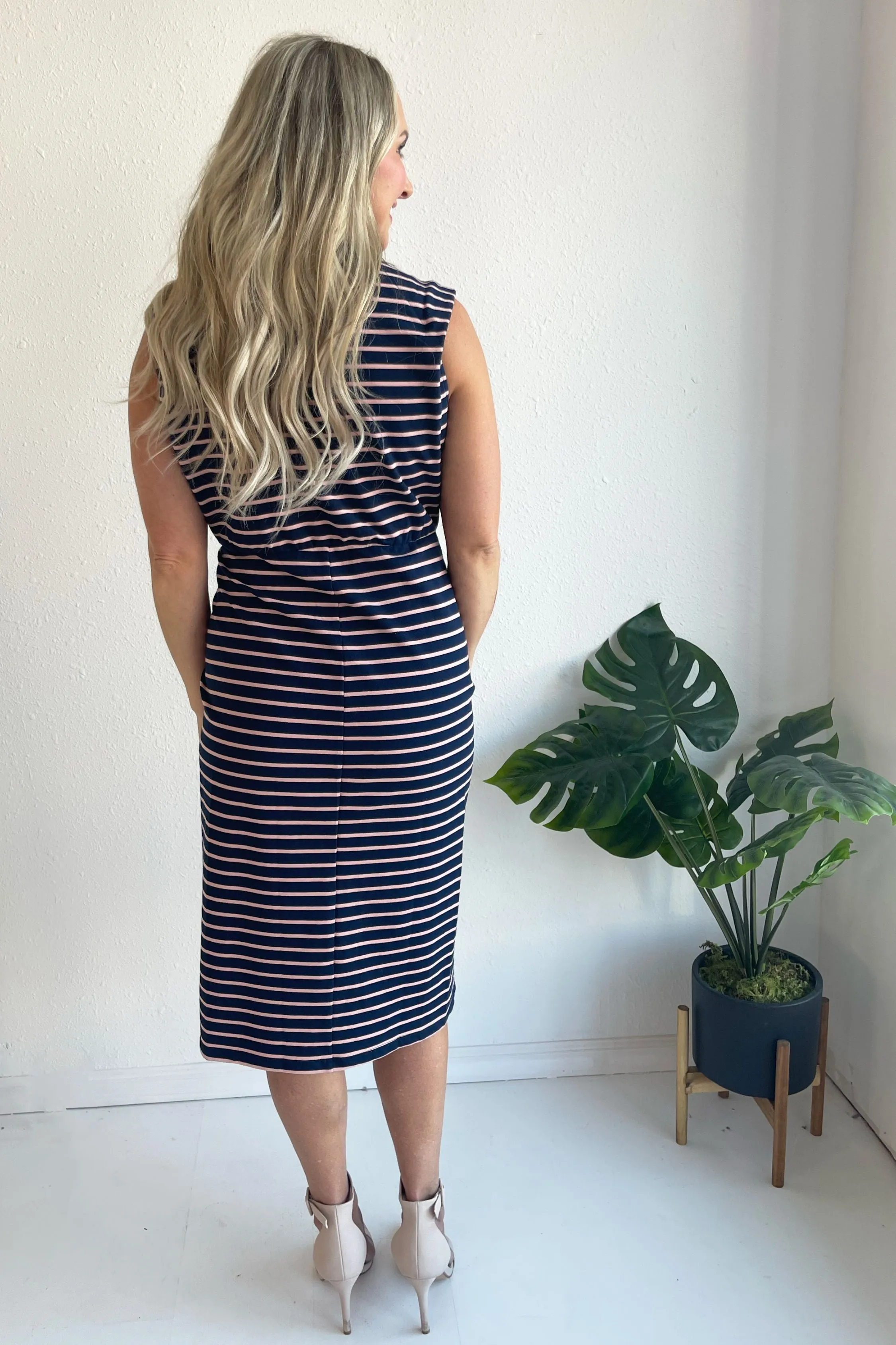 Striped Twisted Knot Midi Dress